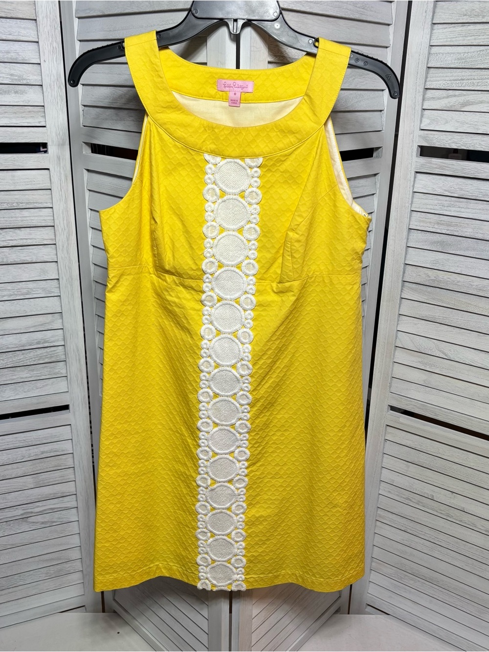 Lilly Pulitzer Yellow White Embroidered Shift Dress Size 6